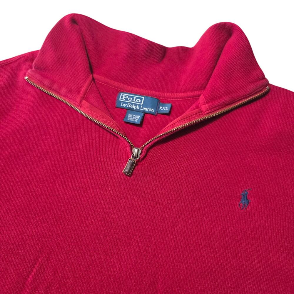 Polo Ralph Lauren Quarter Zip Pullover Mens 2XL Maroon Estate Rib Blue Pony
